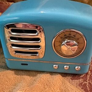 Retro Blue Radio with Silver Accents